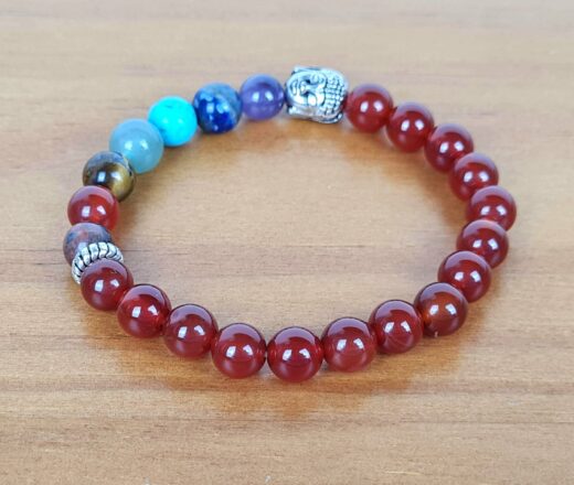 Pulseira indiana 7 chakras Ágata de Fogo com pedras naturais e berloque de Buda