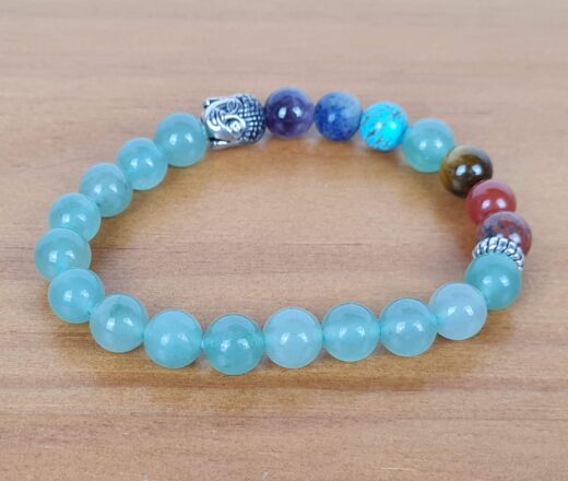Pulseira indiana 7 chakras Quartzo verde com pedras naturais e berloque de Buda