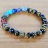 Pulseira indiana 7 chakras Olho de Tigre com pedras naturais e berloque de Buda