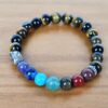 Pulseira indiana 7 chakras Olho de Tigre com pedras naturais e berloque de Buda