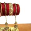 Chooda conjunto de 2 braceletes indianos luxo para noivas indianas vermelho e dourado