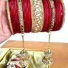 Chooda conjunto de 2 braceletes indianos luxo para noivas indianas vermelho e dourado