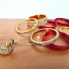 Chooda conjunto de 2 braceletes indianos luxo para noivas indianas vermelho e dourado