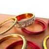 Chooda conjunto de 2 braceletes indianos luxo para noivas indianas vermelho e dourado
