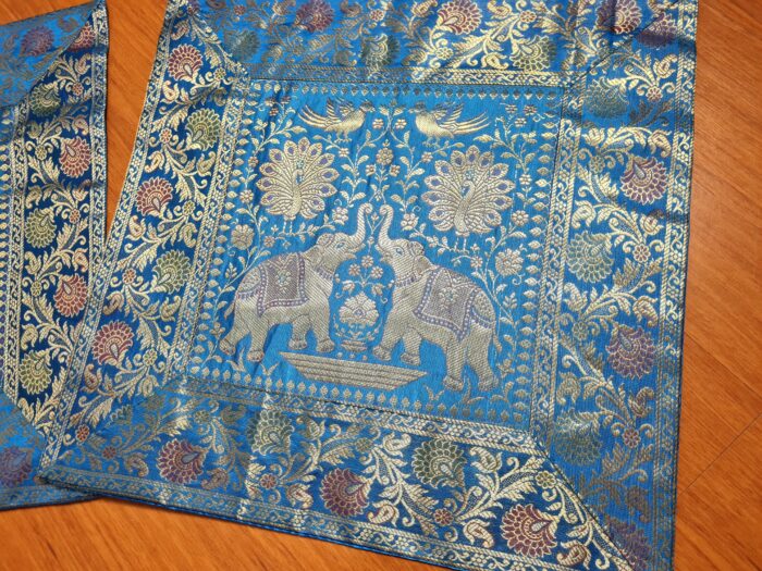 Duo de Capas de almofada indiana de elefantes azul com dourado