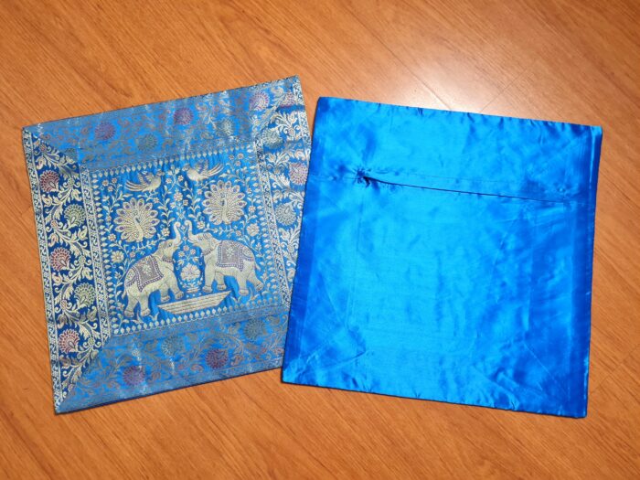 Duo de Capas de almofada indiana de elefantes azul com dourado