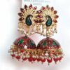 Brinco indiano Meenakari Jhumka vermelho design pavão