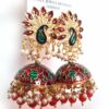Brinco indiano Meenakari Jhumka vermelho design pavão