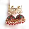 Brinco indiano Meenakari Jhumka vermelho design pavão