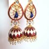 Brinco indiano Meenakari Jhumka vermelho e dourado