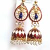 Brinco indiano Meenakari Jhumka vermelho e dourado