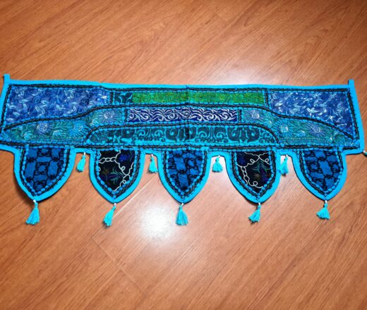Bandô de porta indiano (Toran) 5 pontas bordado azul claro