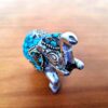 Elefante indiano de metal prateado mosaico de pedras naturais turquesa