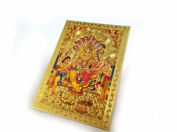Adesivo indiano dourado de Narasimha com Lakshmi