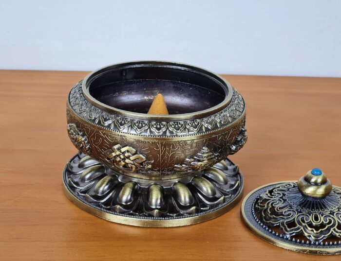 Incensário turíbulo de mesa design da riqueza com 8 símbolos auspiciosos