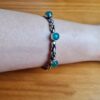 Pulseira indiana prateada aberta ajustável detalhe pedras verde