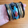 Conjunto de pulseiras indianas 15 peças preto e color floral