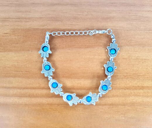 pulseira Hamsa prateada e azul
