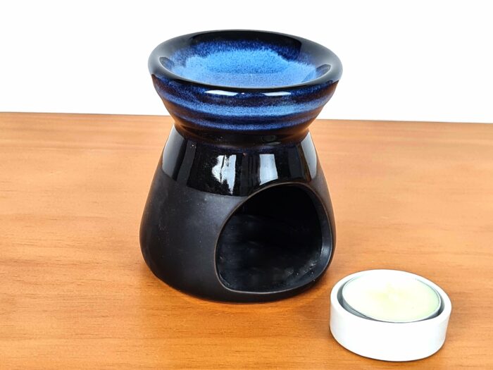 Rechaud Difusor a base de vela em porcelana preto e azul