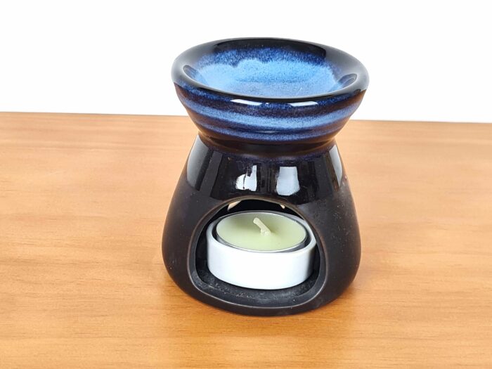 Rechaud Difusor a base de vela em porcelana preto e azul
