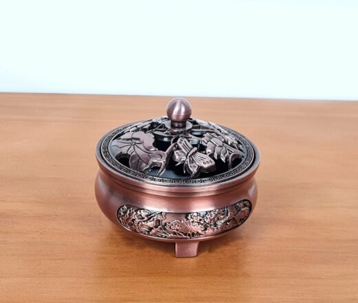 Incensário turíbulo de mesa design floral lótus e borboleta rosé