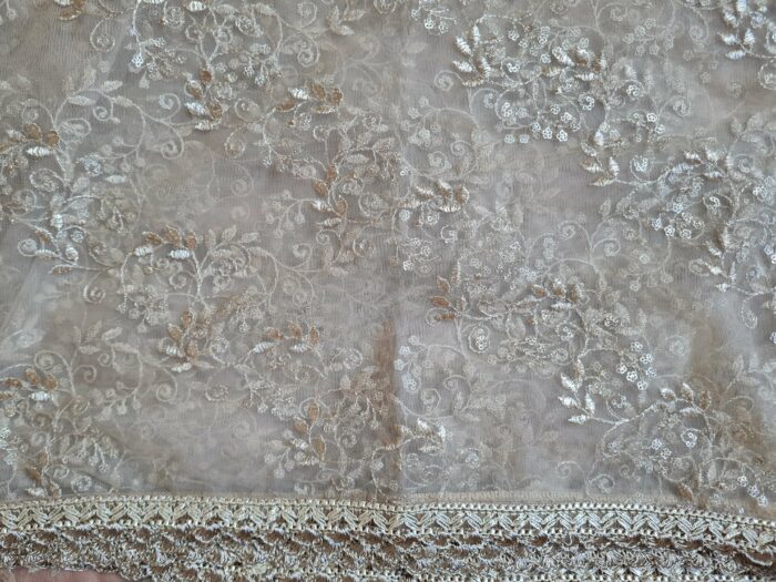 Dupatta bege com bordados pedras e barrado luxo