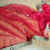 20241126_163740 Dupatta vermelha e dourada de noiva com bordados pompons e barrado luxuoso