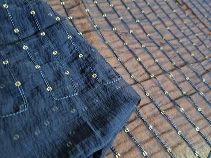 Dupatta azul marinho com fios bordados de lantejoulas