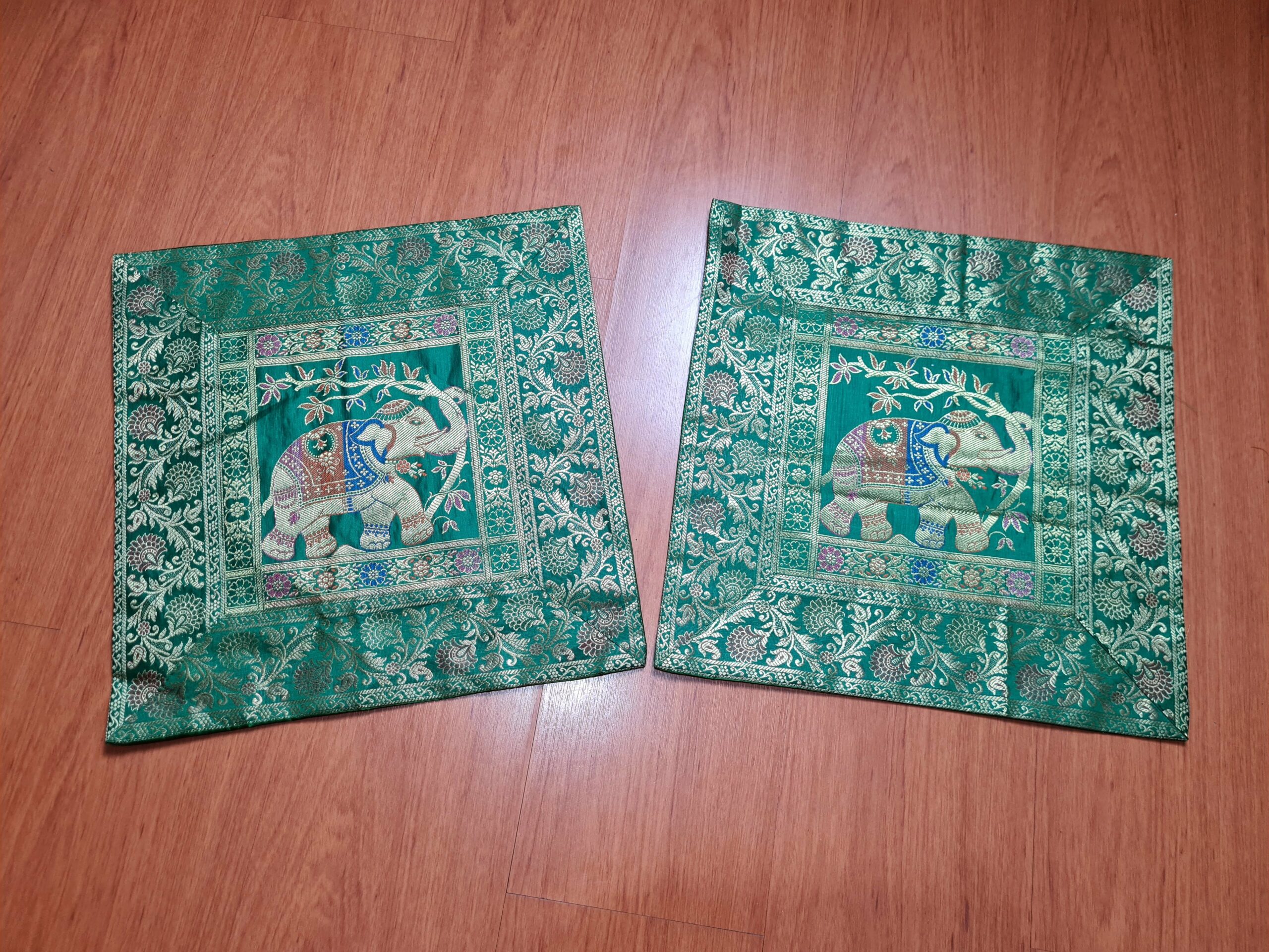 Duo de Capas de almofada indiana de elefantes verde