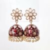 Brinco indiano Meenakari Jhumka sino floral vermelho rubi