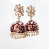 Brinco indiano Meenakari Jhumka sino floral vermelho rubi