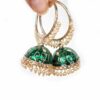 Brinco indiano Meenakari Jhumka sino verde com pérolas