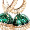Brinco indiano Meenakari Jhumka sino verde com pérolas