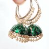 Brinco indiano Meenakari Jhumka sino verde com pérolas