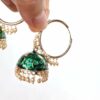 Brinco indiano Meenakari Jhumka sino verde com pérolas