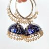 Brinco indiano Meenakari Jhumka azul royal com pérolas