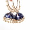 Brinco indiano Meenakari Jhumka azul royal com pérolas