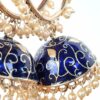 Brinco indiano Meenakari Jhumka azul royal com pérolas