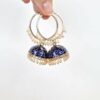 Brinco indiano Meenakari Jhumka azul royal com pérolas
