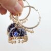 Brinco indiano Meenakari Jhumka azul royal com pérolas