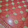 Dupatta vermelha e dourada de noiva com bordados pedras e barra luxuosa