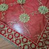 Dupatta vermelha e dourada de noiva com bordados pedras e barra luxuosa
