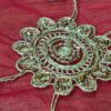 Dupatta vermelha e dourada de noiva com bordados pedras e barra luxuosa