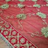 Dupatta vermelha e dourada de noiva com bordados pedras e barra luxuosa