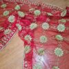 Dupatta vermelha e dourada de noiva com bordados pedras e barra luxuosa