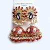 Brinco indiano Meenakari Jhumka vermelho e marinho design pavão
