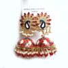 Brinco indiano Meenakari Jhumka vermelho e marinho design pavão
