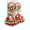 Brinco indiano Meenakari Jhumka vermelho e marinho design pavão