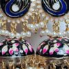 Brinco indiano Meenakari Jhumka marinho e rosa design pavão