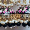 Brinco indiano Meenakari Jhumka marinho e rosa design pavão